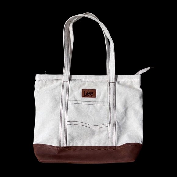 Lee Canvas Tote Bag Nautical Boat Carry All Preppy Shopper Double Handle Beige - Picture 2 of 12